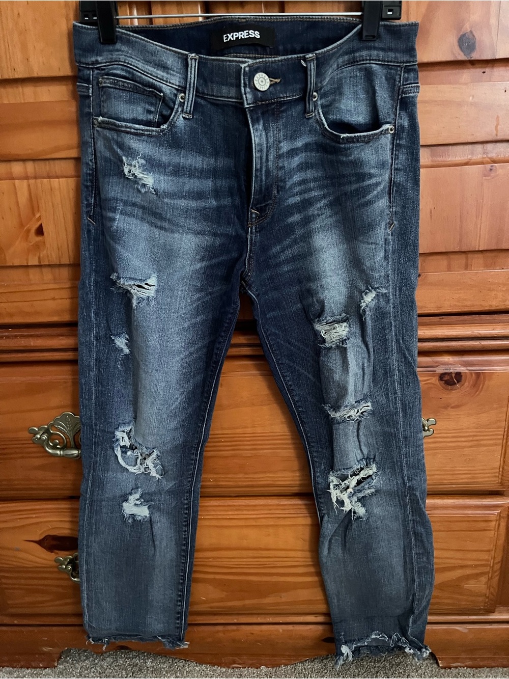 Express Women's Distressed Slim Jeans - Dark Blue